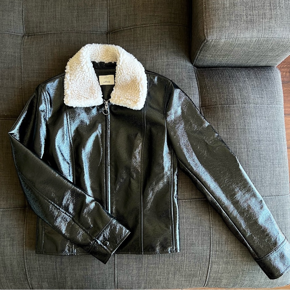 Aritzia Wilfred Tempest Jacket • Black Faux Leather Vegan Sherpa - Size S - Picture 4 of 4